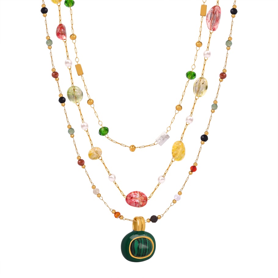 Klassische unregelmäßige Form Edelstahl Gold Farbe Naturstein Damen Schmuck Sets Bild2