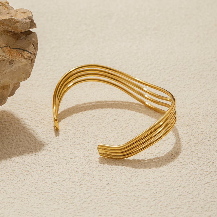 Braccialetti da donna in acciaio inossidabile color oro con linea ondulata classica, 1 pezzo Immagine8