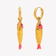 Oil-Dripping Fish Pendant Earrings - Gold - Red and Yellow Picture3