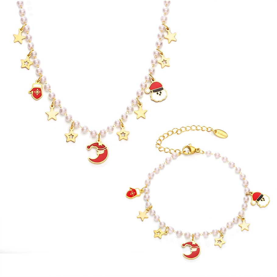 Set di gioielli da donna con conchiglia color oro e guanto di Natale in acciaio inossidabile Immagine2