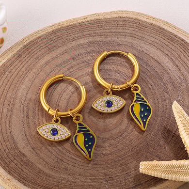 1 Pair Oceanic Stainless Steel Gold Color Drop Earrings h5 Picture3