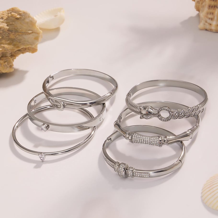 1 Piece Designable Irregular Shape Twist Stainless Steel Gold Color Zircon Women's Bangles Picture7