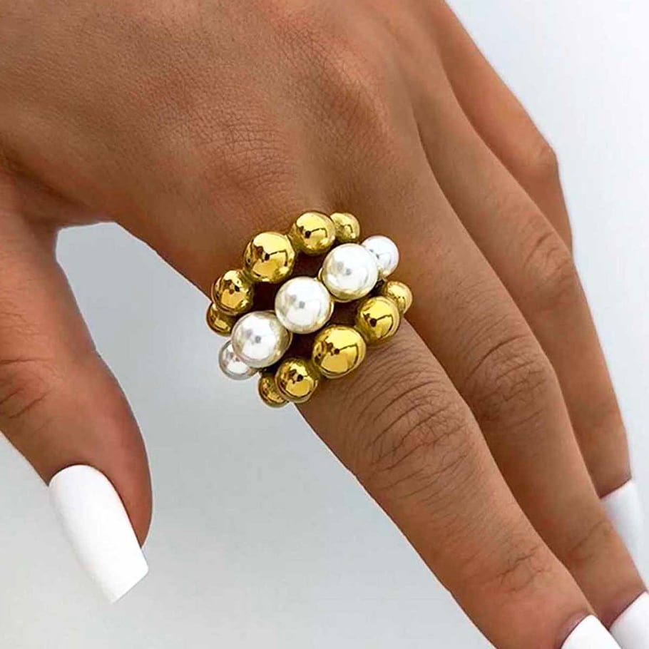 1 Piece Simple Series Natural Patchwork Stainless Steel  Gold Color  Statement Rings Picture8