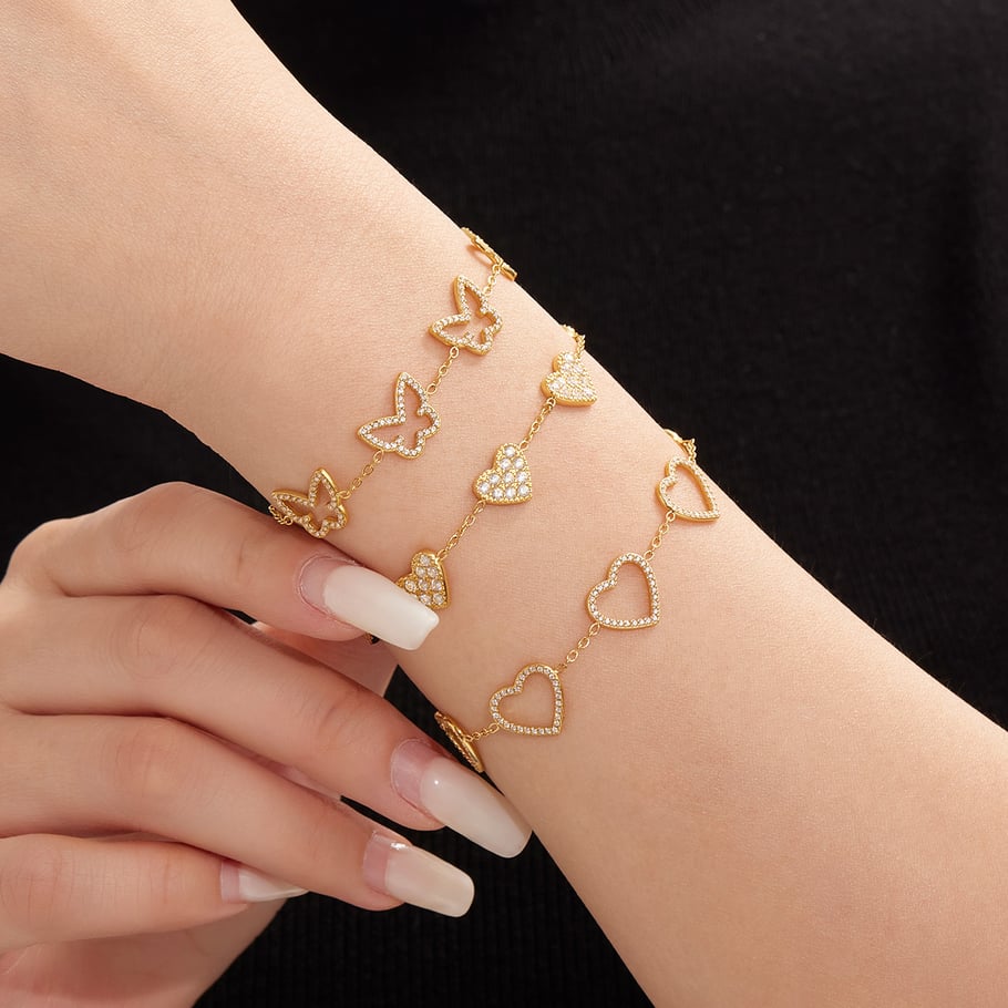 1 Piece Luxurious Butterfly Stainless Steel Gold Color Zircon Women's Chain Bracelets Picture4