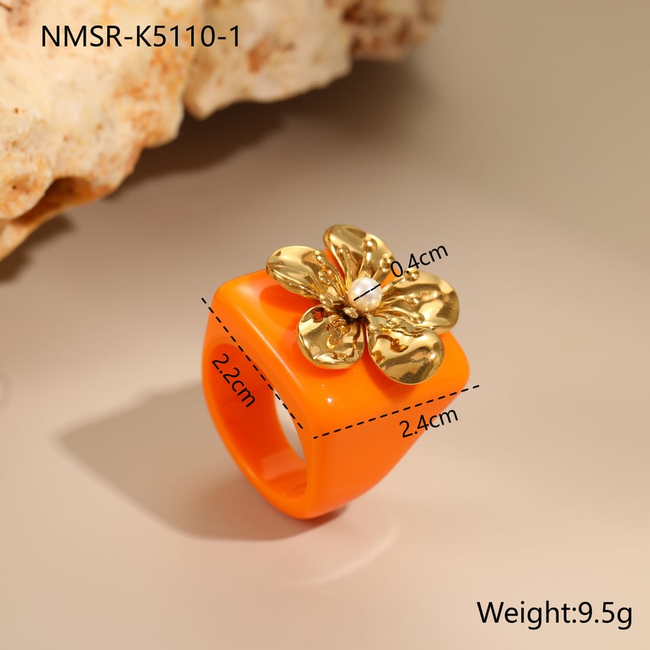 1 Piece  Elegant Flower Stainless Steel  Gold Color  Women's Statement Rings 