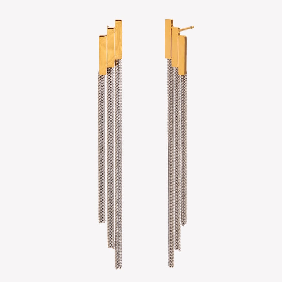 1 Piece Tassel Mixed Gold&Silver Colors Stainless Steel Women's Dangle Earrings 