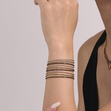 Pulsera de cadena de acero inoxidable con circonitas de color dorado y líneas delicadas para mujer (1 unidad) h5 Imagen4