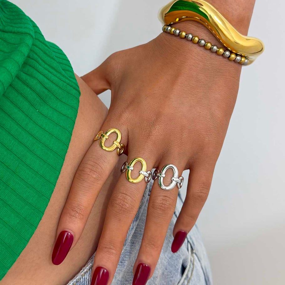 1 Stück einfache rechteckige Statement-Ringe aus Edelstahl in Goldfarbe für Damen Bild5
