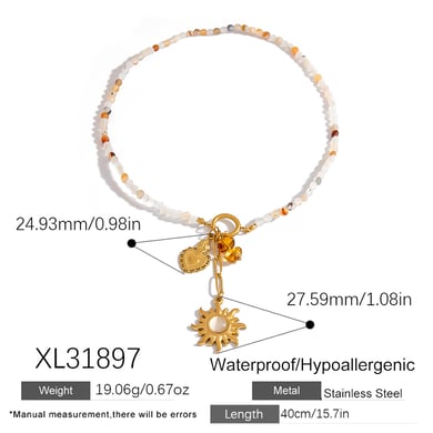 1 Piece  Sweet Flower Sun Fish Stainless Steel  Gold Color  Women's Beaded Necklaces h5 Picture2