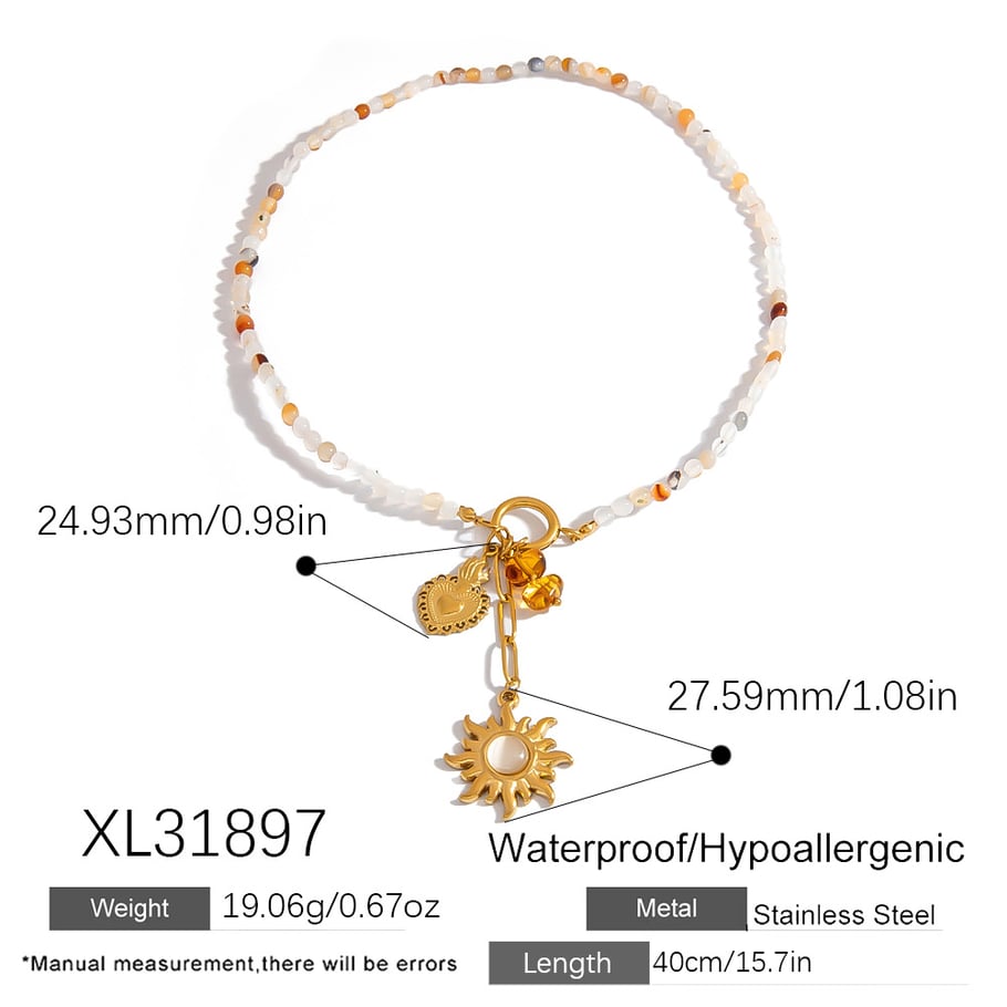 1 Piece  Sweet Flower Sun Fish Stainless Steel  Gold Color  Women's Beaded Necklaces Picture2