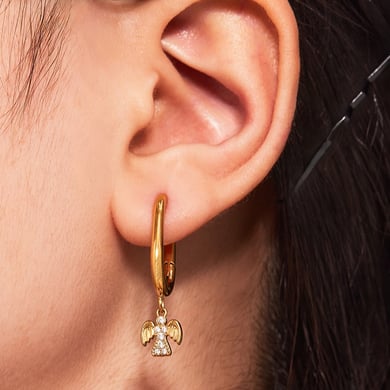 1 Pair Classic Angel Stainless Steel Gold Color Zircon Women's Drop Earrings h5 Picture6