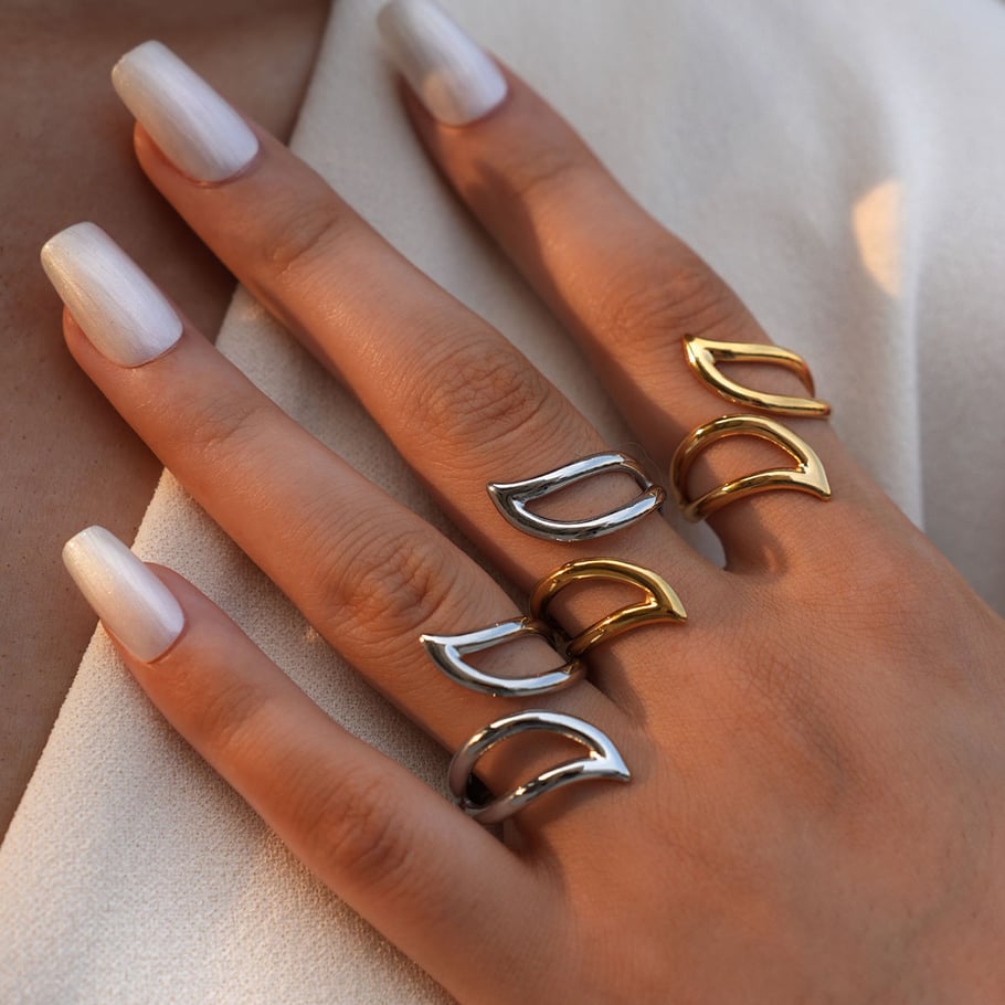 Anillos llamativos de acero inoxidable para mujer, de 1 pieza, con forma irregular y simple. Imagen6