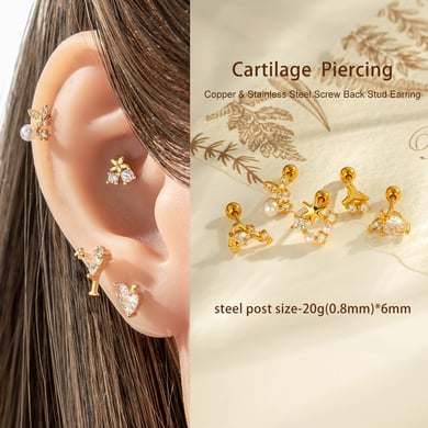 1 stuk vlinder koper goudkleurige zirkoon piercing oorbel h5 Afbeelding4