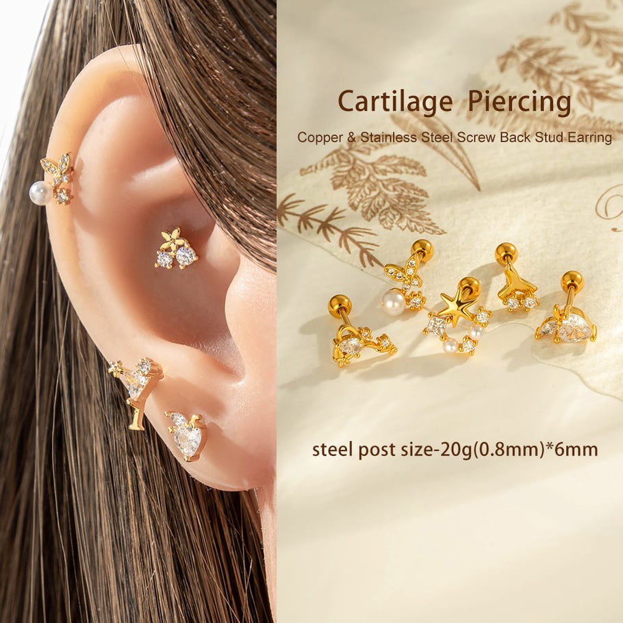1 Piece Butterfly Copper Gold Color Zircon Piercing Earring h5Picture4