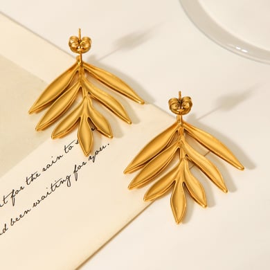 1 Pair Simple Leaf Stainless Steel  Gold Color  Women's Stud Earrings h5 Picture7