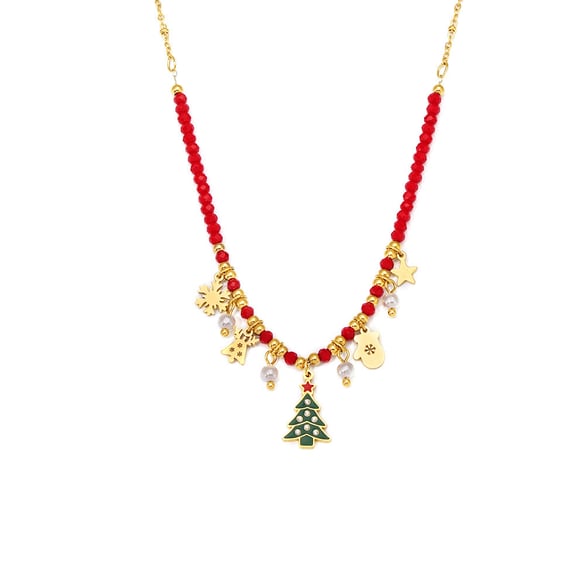Colliers à pendentif classiques en acier inoxydable et zircon couleur or pour femme, motif sapin de Noël