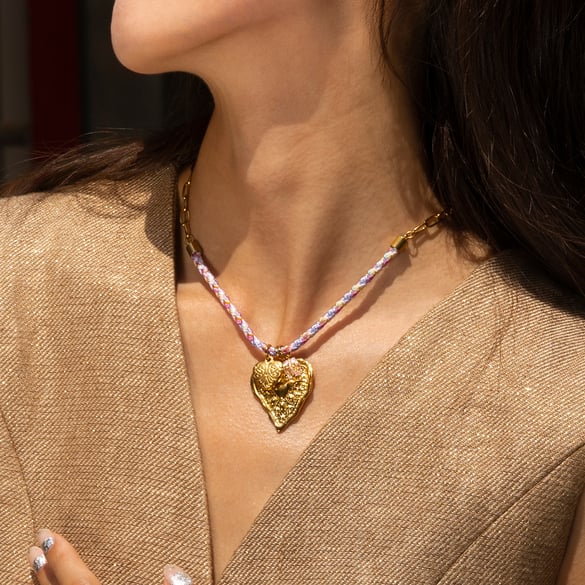 1 Piece Sweet Heart Sun Clover Stainless Steel Gold Color Pendant Necklace 2