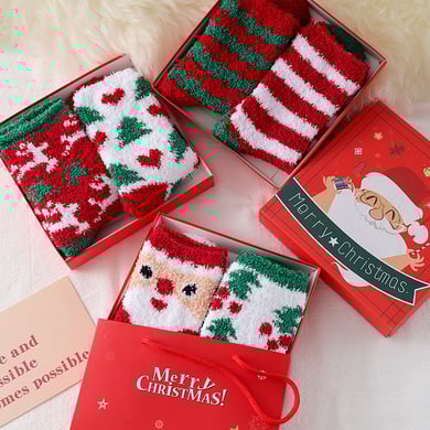 Verdickte Damensocken aus Korallenvlies in Weihnachtsgeschenkbox h5 Bild2