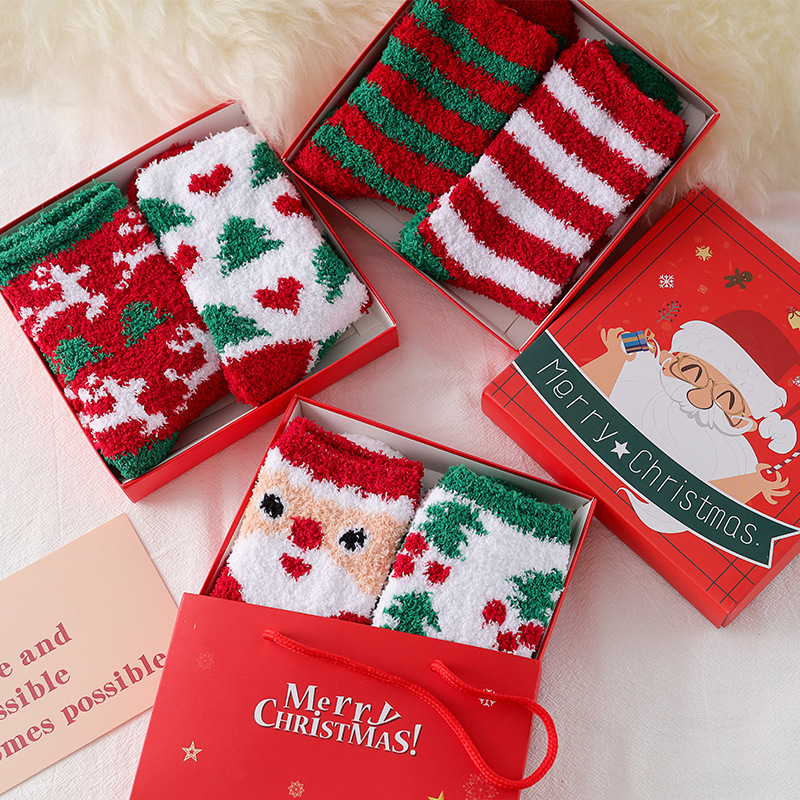 Verdickte Damensocken aus Korallenvlies in Weihnachtsgeschenkbox Bild2