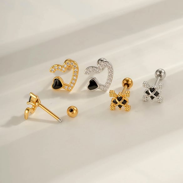 1 Piece Snake Butterfly Copper Gold Color Zircon Piercing Earring