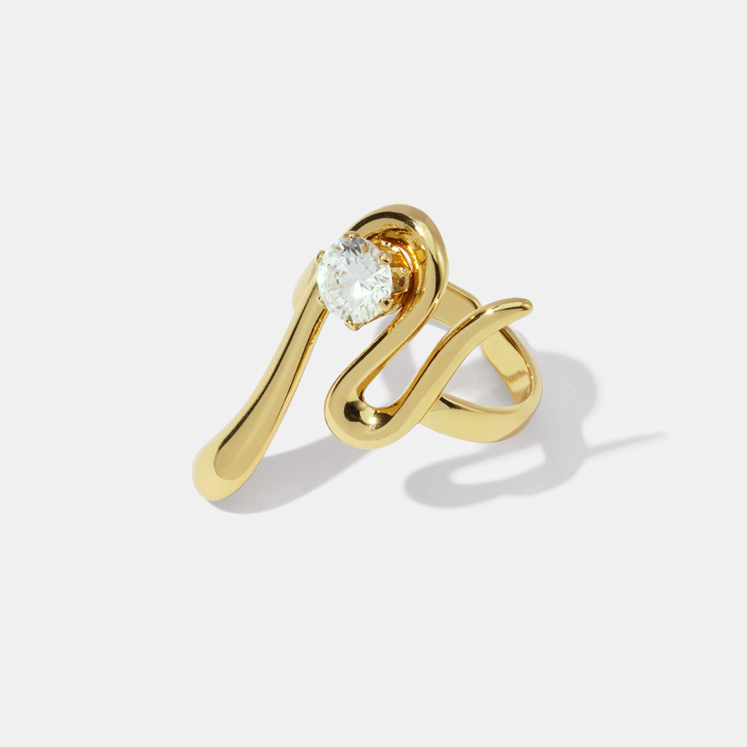 1 Piece Irregular Shape Zircon Stainless Steel  Gold Color Gemstone Ring 