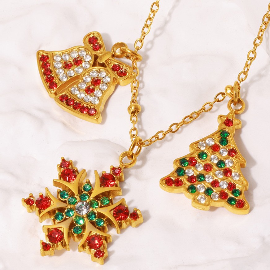 1 pezzo di ciondolo da donna in acciaio inossidabile color oro con serie di zirconi natalizi Immagine5