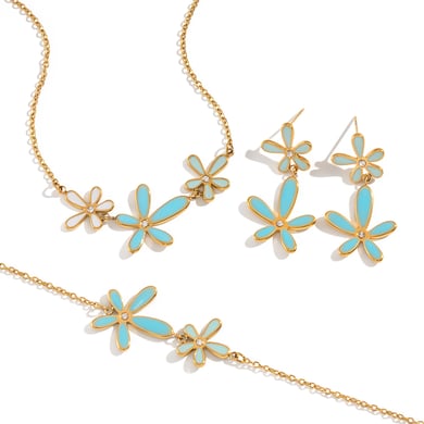 Romantic Series Elegant Flower Stainless Steel Gold Color Rhinestone Necklace Set h5 Picture7