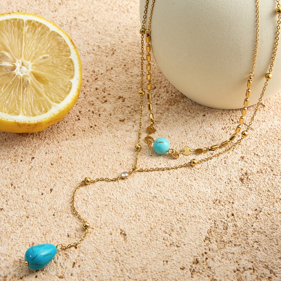 1 Piece Classic Calaite Droplet Stainless Steel Gold Color Women's Layered Necklaces Picture3