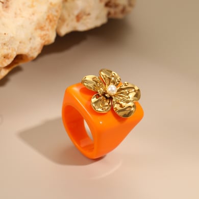 1 Piece  Elegant Flower Stainless Steel  Gold Color  Women's Statement Rings h5 Picture3