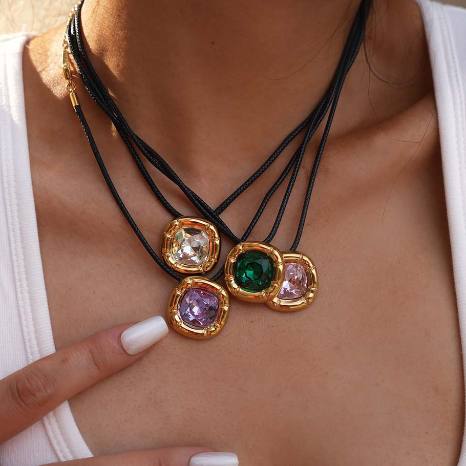 Collier avec pendentif rectangulaire simple en acier inoxydable pour femme, 1 pièce Image7