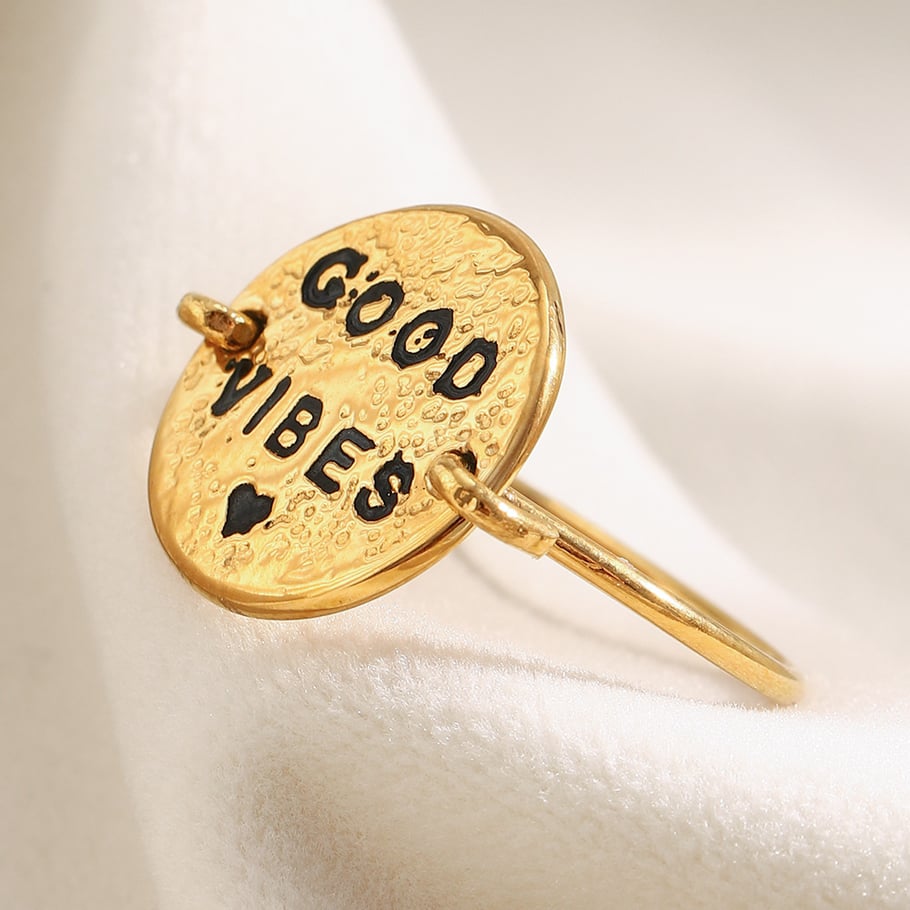 1 Piece Daily Good Vibes Stainless Steel Gold Color Statement Rings Picture5