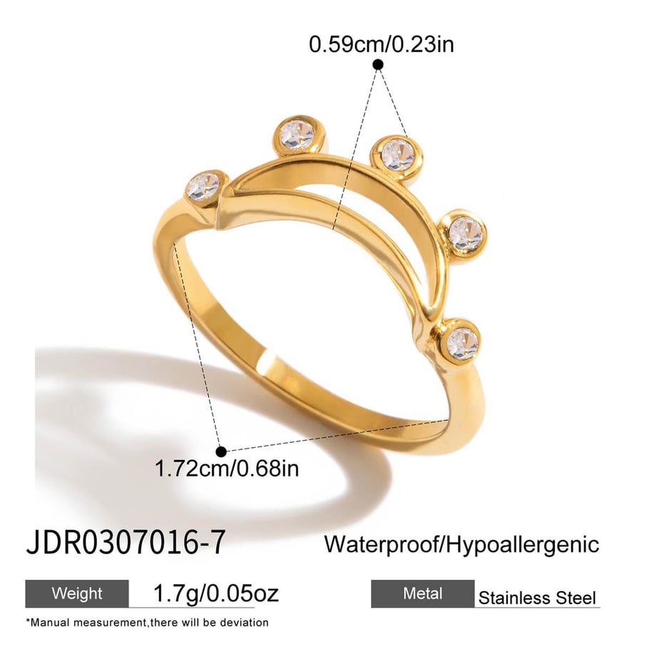 1 pezzo di anello da donna con pietre preziose color oro e zircone in acciaio inossidabile con cerchio luminoso 