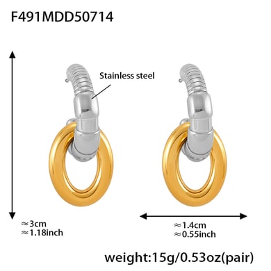 1 Pair Simple Circle Stainless Steel Gold Color Women's Hoop Earrings h5 