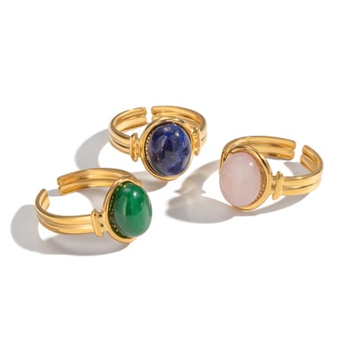 1 Piece Retro Circle Stainless Steel Gold Color Natural Stone Women's Gemstone Rings h5 Picture5