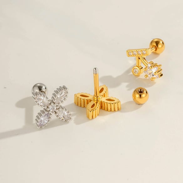 1 Piece Star Copper Gold Color Zircon Piercing Earring