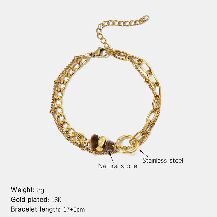 1 Piece Stainless Steel Gold Color Natural Stone Charm Bracelet 