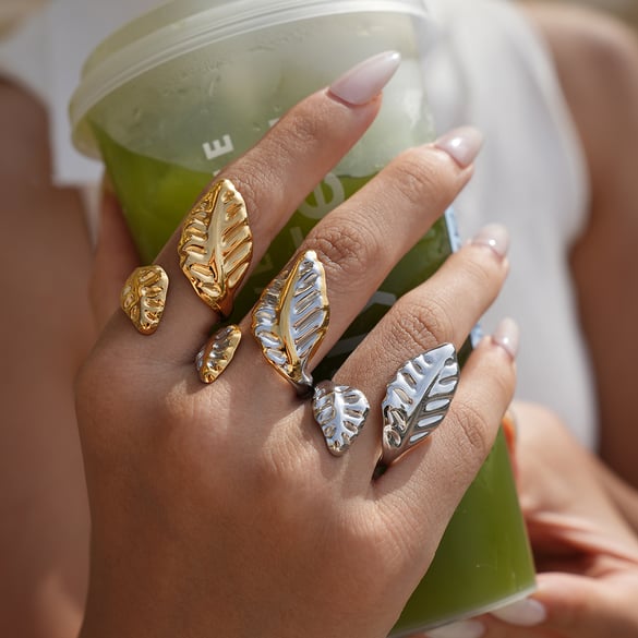 1 Piece Simple Series Natural Leaf Stainless Steel  Women's Statement Rings