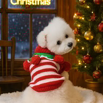 1 Piece Cute Christmas Strip Pet Sweater h5 Picture4