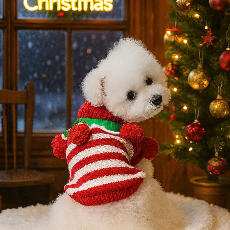 1 Piece Cute Christmas Strip Pet Sweater Picture4