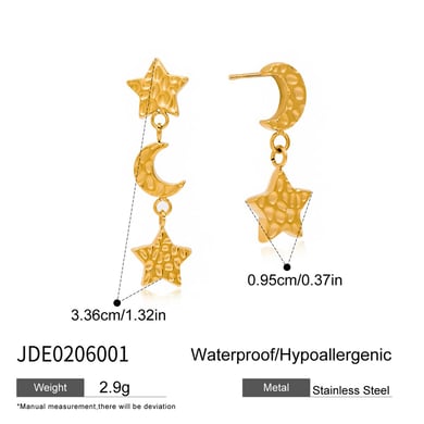 1 Pair Classic Star&Moon Stainless Steel Gold Color Women's Drop Earrings h5 Picture2
