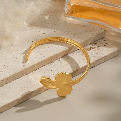 1 brazalete de acero inoxidable dorado con diseño de flores para mujer h5 Imagen4