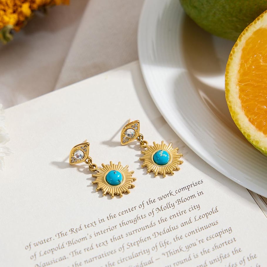 1 Pair Classic Eye Stainless Steel Gold Color Calaite Women's Drop Earrings Picture3