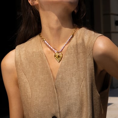 Collana con ciondolo a forma di cuore dolce con trifoglio e sole, in acciaio inossidabile, color oro, 1 pezzo h5 Immagine3