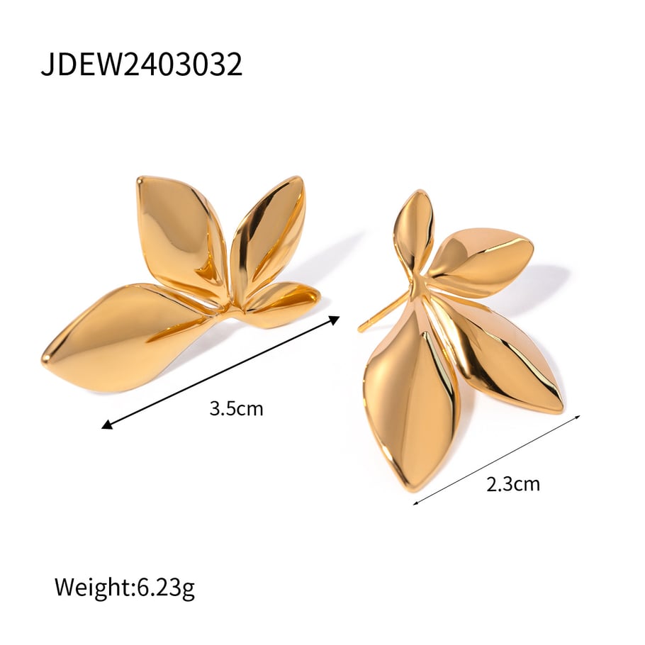 1 Pair Natural Flower Stainless Steel Gold Color Women's Stud Earrings 