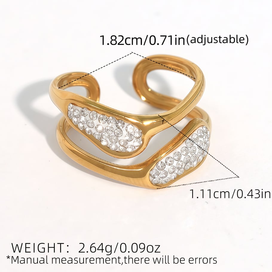 Bague simple en acier inoxydable de forme irrégulière, couleur or, 1 pièce Image2