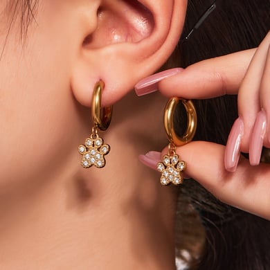 1 Pair Romantic Dog's Paw Stainless Steel Gold Color Zircon Women's Drop Earrings h5 Picture4