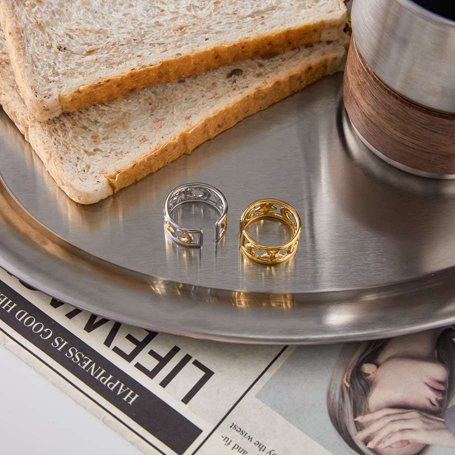 1 Stück schicke Statement-Ringe aus Edelstahl mit Sonne und Mond in Goldfarbe Bild6