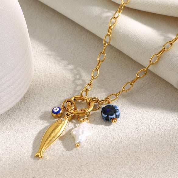 1 Piece Whimsical Fish Stainless Steel Gold Color Women's Pendant Necklaces 2