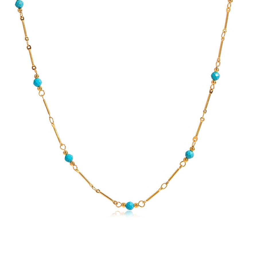 1 Piece Classic Calaite Stainless Steel Gold Color Natural Stone Women's Chain Necklaces 
