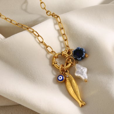 1 Piece Whimsical Fish Stainless Steel Gold Color Women's Pendant Necklaces h5 Picture6